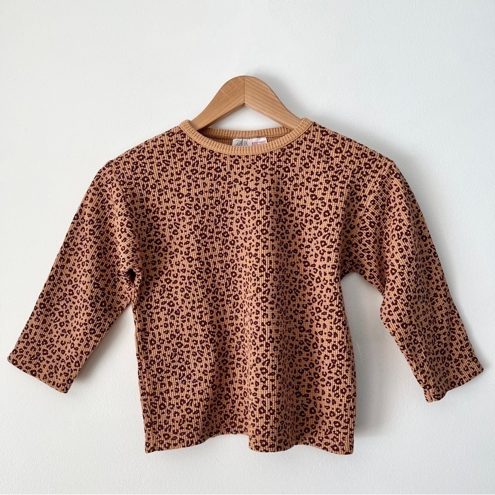 Zara Girls Animal Print Waffle Knit Sweater 4-5 Years